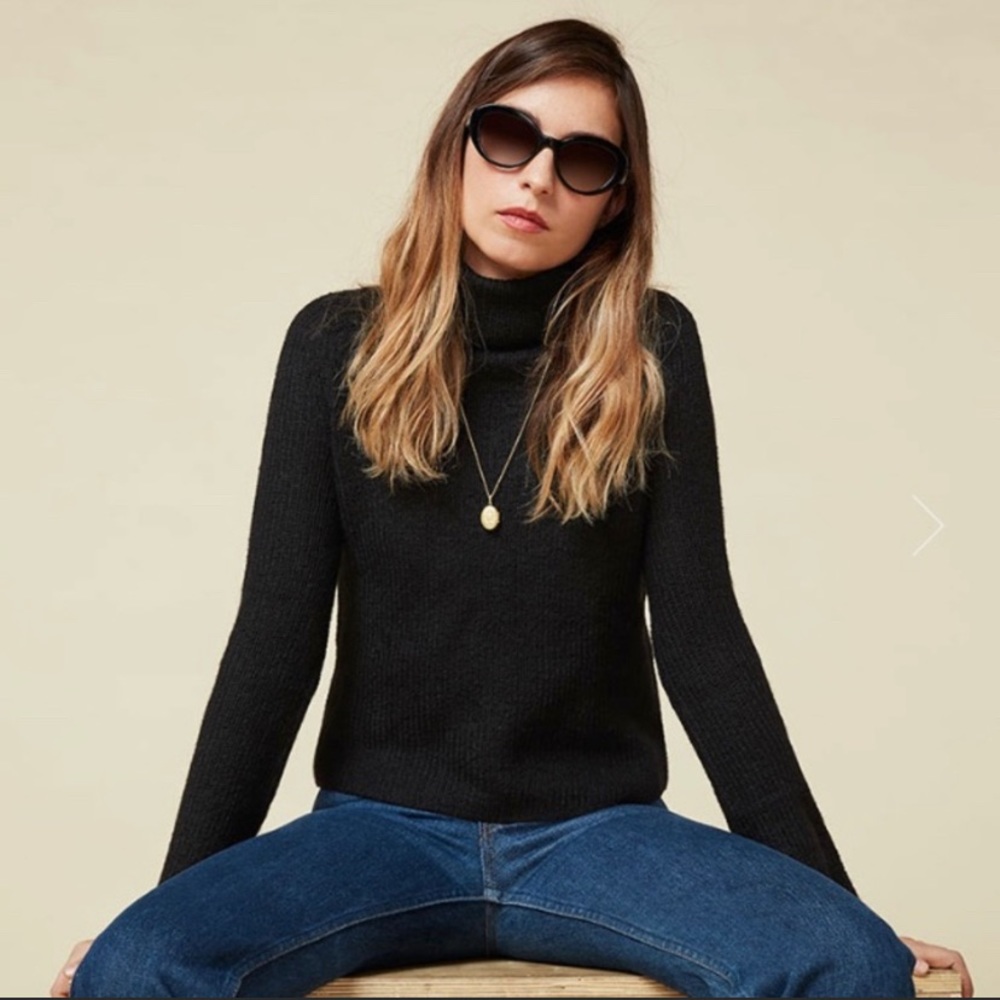 Women's Reformation Black Cordelia Alpaca Turtleneck Sweater EUC Medium
